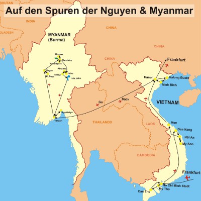 Reiseroute der Vietnam Reisen & Myanmar Reise