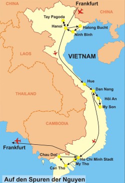 Reiseroute der Vietnam Studienreise: Auf den Spuren der Nguyen
